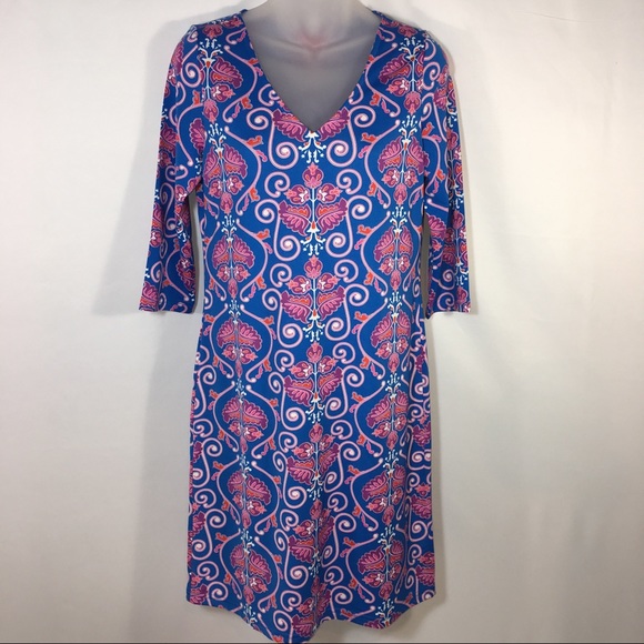 Tracy Negoshian Dresses & Skirts - Tracy Negoshian Dress V neck Blue print Sz S